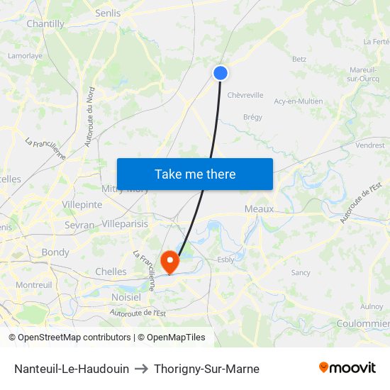 Nanteuil-Le-Haudouin to Thorigny-Sur-Marne map