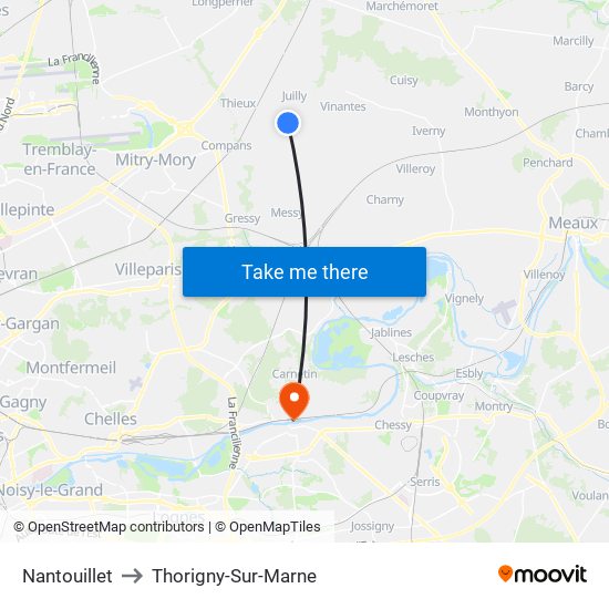 Nantouillet to Thorigny-Sur-Marne map