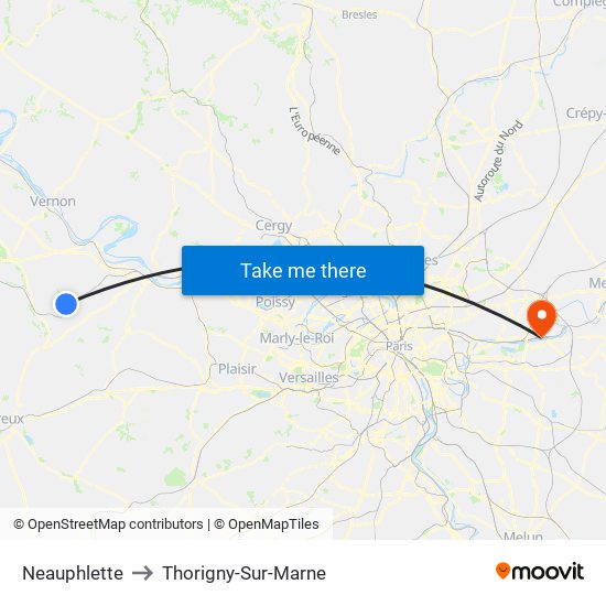 Neauphlette to Thorigny-Sur-Marne map