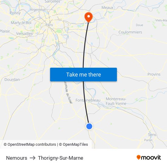 Nemours to Thorigny-Sur-Marne map