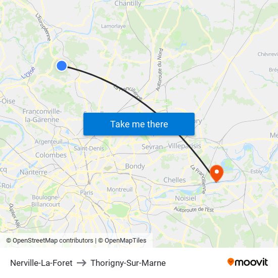 Nerville-La-Foret to Thorigny-Sur-Marne map