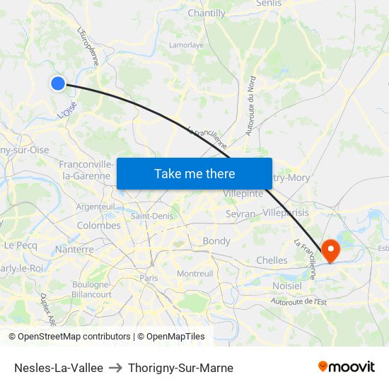 Nesles-La-Vallee to Thorigny-Sur-Marne map