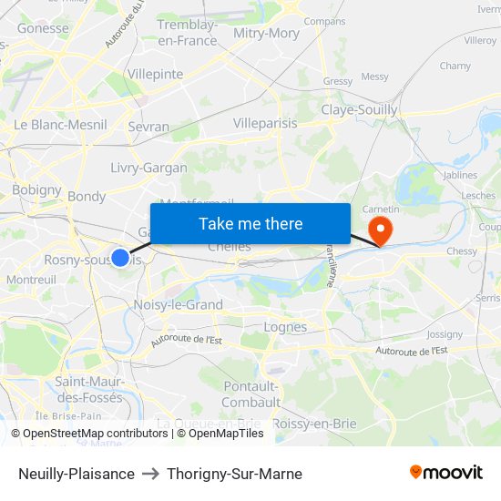Neuilly-Plaisance to Thorigny-Sur-Marne map