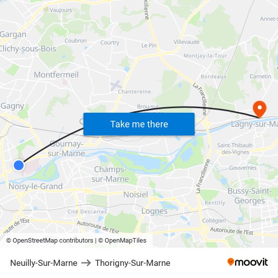 Neuilly-Sur-Marne to Thorigny-Sur-Marne map