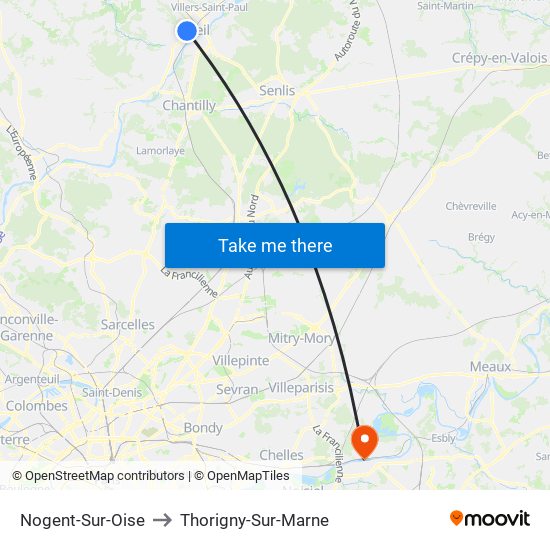 Nogent-Sur-Oise to Thorigny-Sur-Marne map