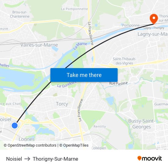 Noisiel to Thorigny-Sur-Marne map