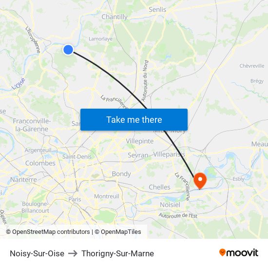 Noisy-Sur-Oise to Thorigny-Sur-Marne map