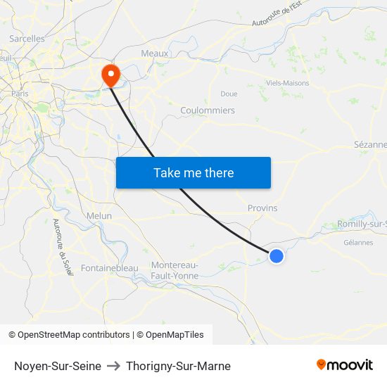 Noyen-Sur-Seine to Thorigny-Sur-Marne map