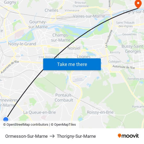 Ormesson-Sur-Marne to Thorigny-Sur-Marne map