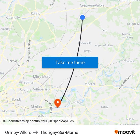 Ormoy-Villers to Thorigny-Sur-Marne map