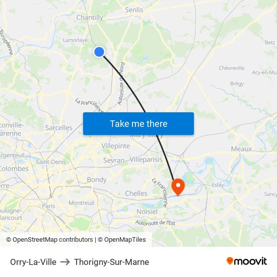 Orry-La-Ville to Thorigny-Sur-Marne map