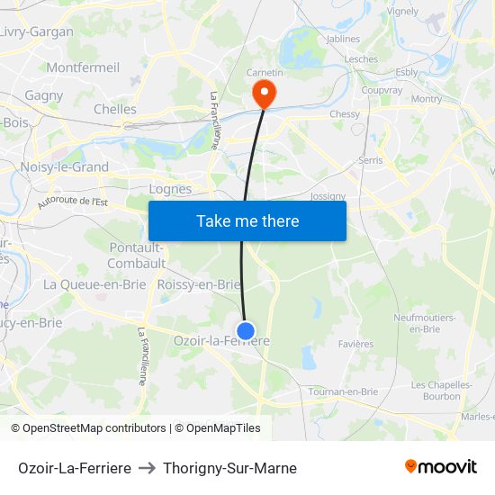 Ozoir-La-Ferriere to Thorigny-Sur-Marne map