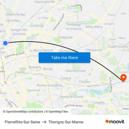 Pierrefitte-Sur-Seine to Thorigny-Sur-Marne map