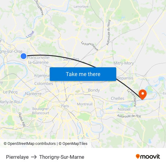Pierrelaye to Thorigny-Sur-Marne map