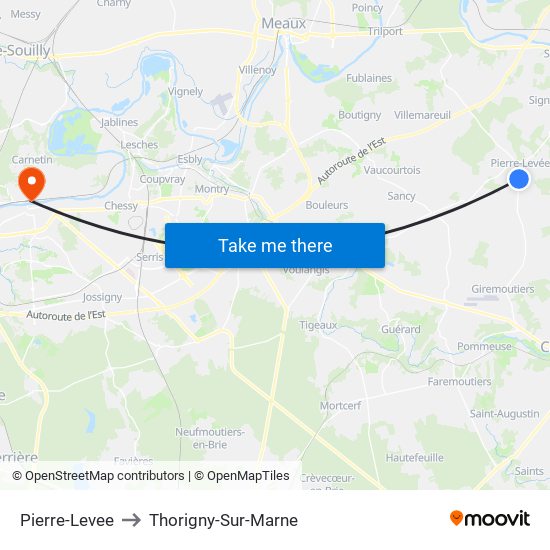 Pierre-Levee to Thorigny-Sur-Marne map