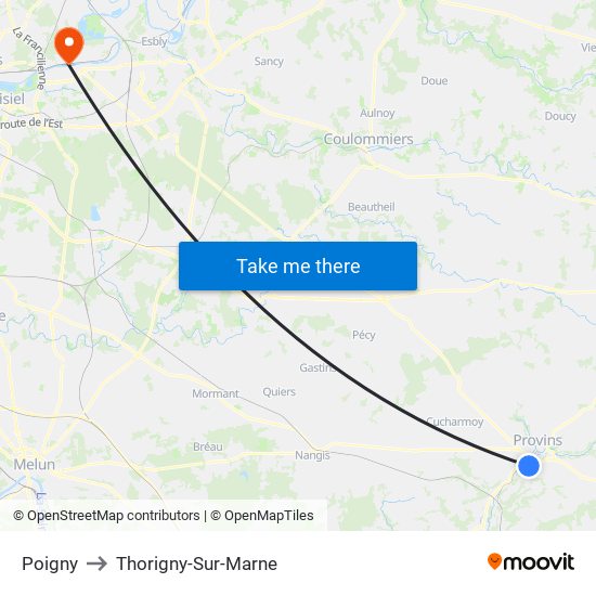 Poigny to Thorigny-Sur-Marne map