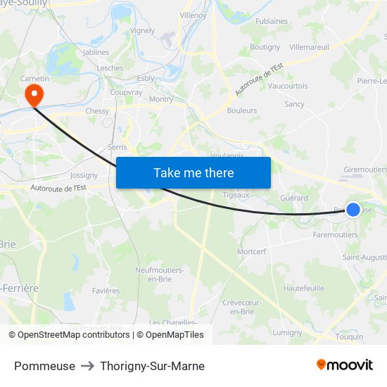 Pommeuse to Thorigny-Sur-Marne map