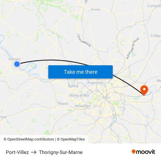 Port-Villez to Thorigny-Sur-Marne map