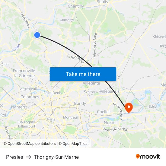 Presles to Thorigny-Sur-Marne map