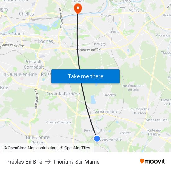 Presles-En-Brie to Thorigny-Sur-Marne map