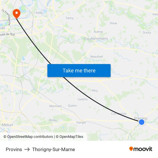 Provins to Thorigny-Sur-Marne map