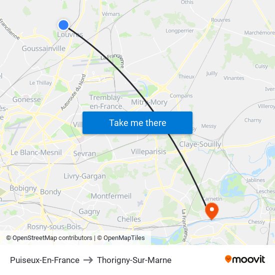 Puiseux-En-France to Thorigny-Sur-Marne map