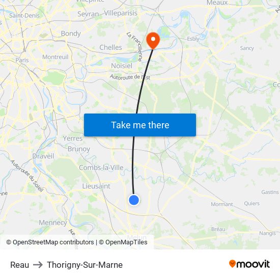 Reau to Thorigny-Sur-Marne map