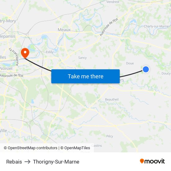 Rebais to Thorigny-Sur-Marne map