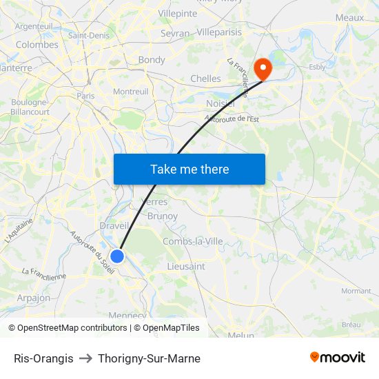 Ris-Orangis to Thorigny-Sur-Marne map