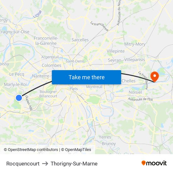 Rocquencourt to Thorigny-Sur-Marne map