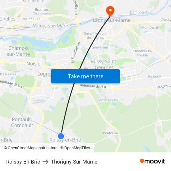 Roissy-En-Brie to Thorigny-Sur-Marne map