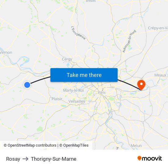 Rosay to Thorigny-Sur-Marne map