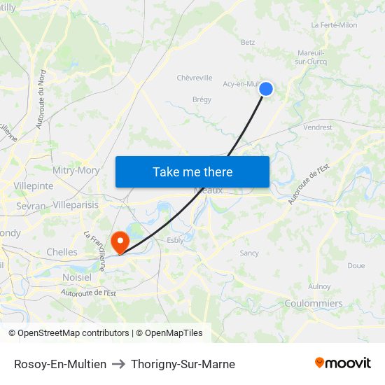 Rosoy-En-Multien to Thorigny-Sur-Marne map