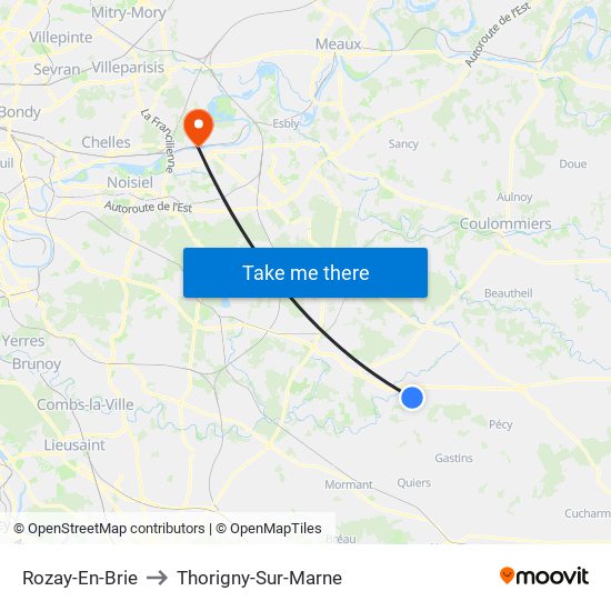 Rozay-En-Brie to Thorigny-Sur-Marne map