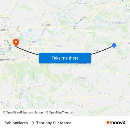 Sablonnieres to Thorigny-Sur-Marne map