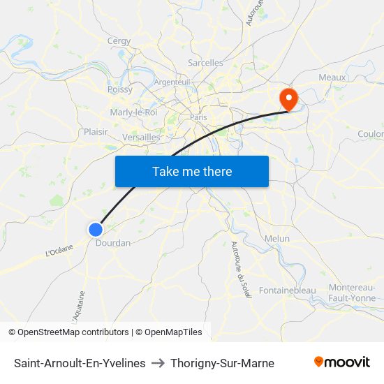 Saint-Arnoult-En-Yvelines to Thorigny-Sur-Marne map
