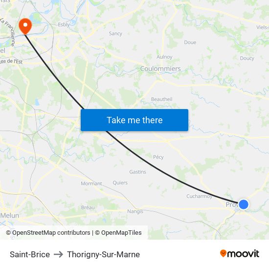 Saint-Brice to Thorigny-Sur-Marne map