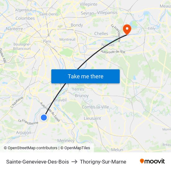 Sainte-Genevieve-Des-Bois to Thorigny-Sur-Marne map