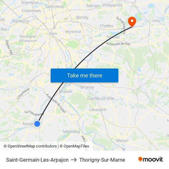 Saint-Germain-Les-Arpajon to Thorigny-Sur-Marne map