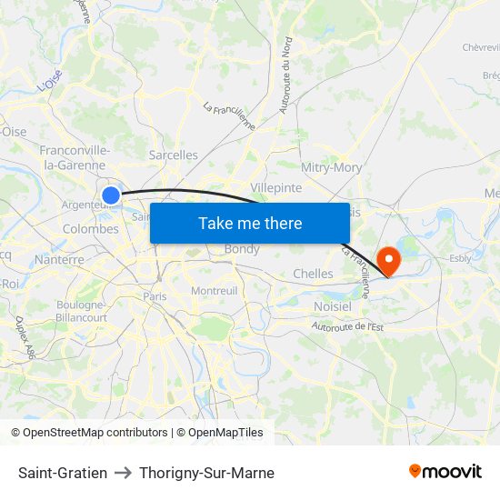 Saint-Gratien to Thorigny-Sur-Marne map