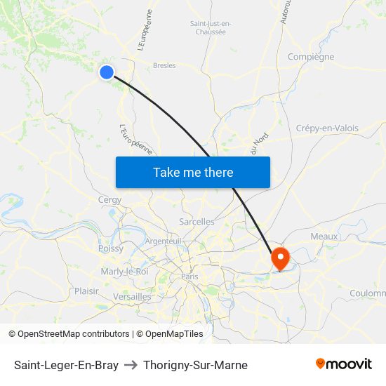 Saint-Leger-En-Bray to Thorigny-Sur-Marne map