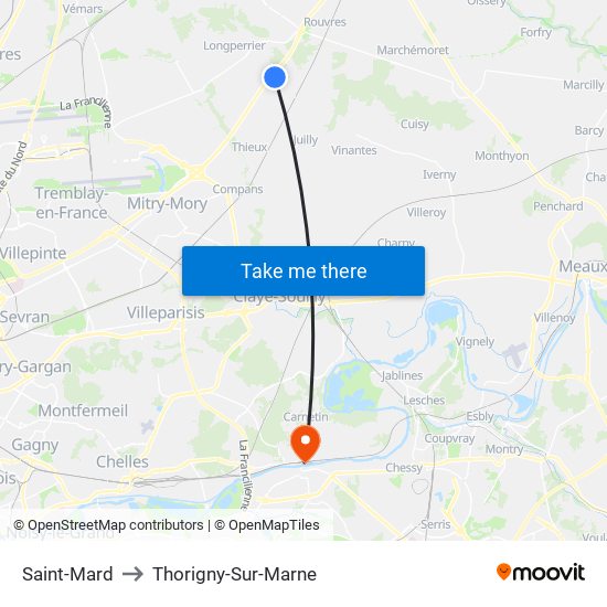 Saint-Mard to Thorigny-Sur-Marne map