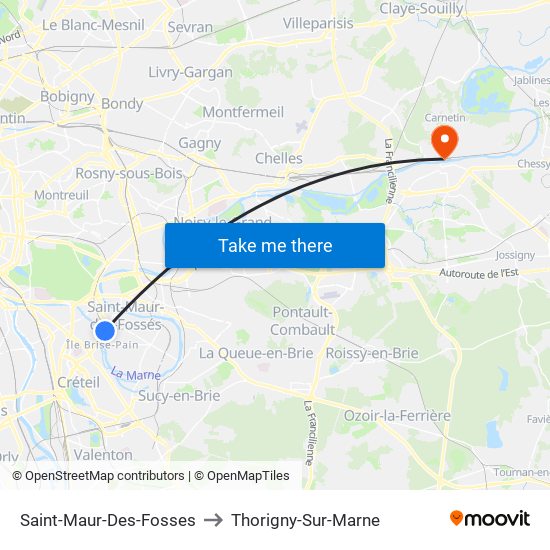 Saint-Maur-Des-Fosses to Thorigny-Sur-Marne map