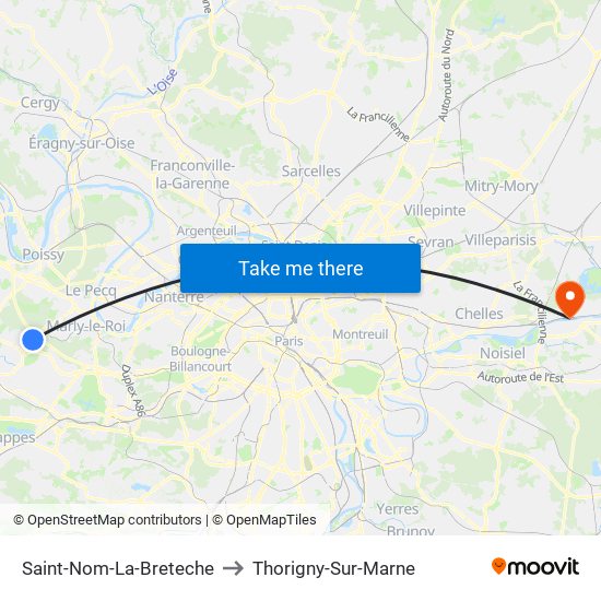 Saint-Nom-La-Breteche to Thorigny-Sur-Marne map