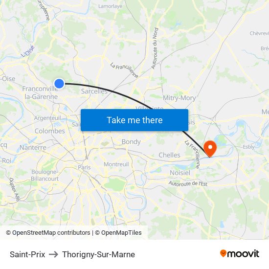 Saint-Prix to Thorigny-Sur-Marne map