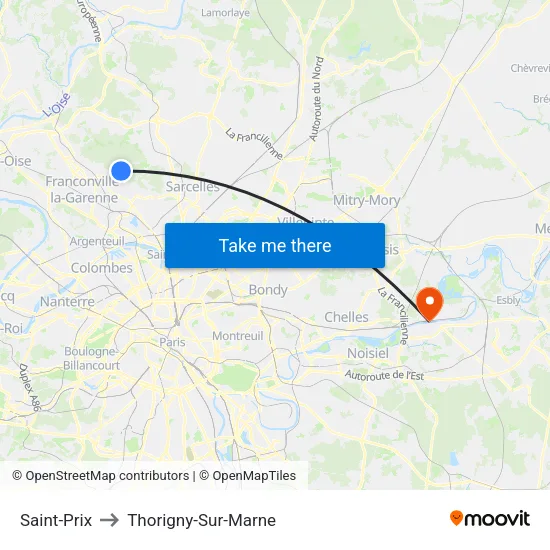 Saint-Prix to Thorigny-Sur-Marne map