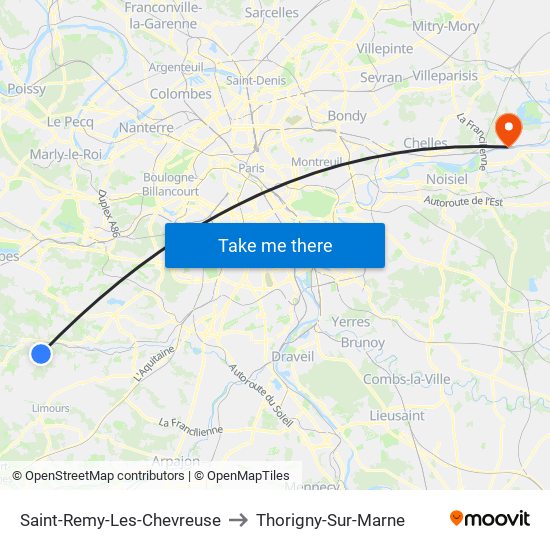 Saint-Remy-Les-Chevreuse to Thorigny-Sur-Marne map