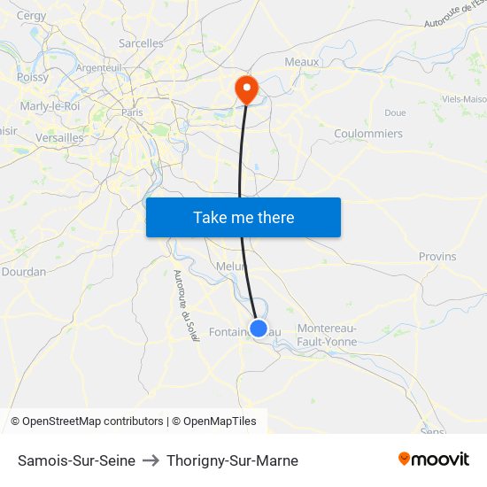 Samois-Sur-Seine to Thorigny-Sur-Marne map