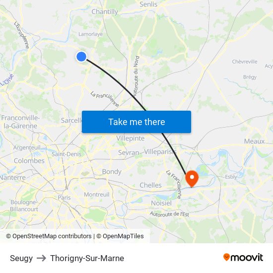 Seugy to Thorigny-Sur-Marne map