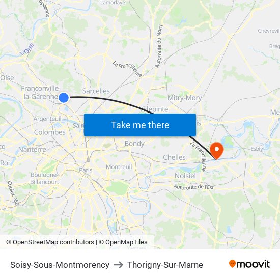 Soisy-Sous-Montmorency to Thorigny-Sur-Marne map